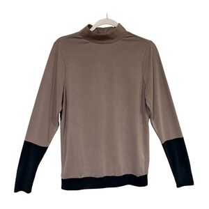 Gimmicks Mock Neck Colorblock Top Taupe‎ Black Size L Modern Minimalist